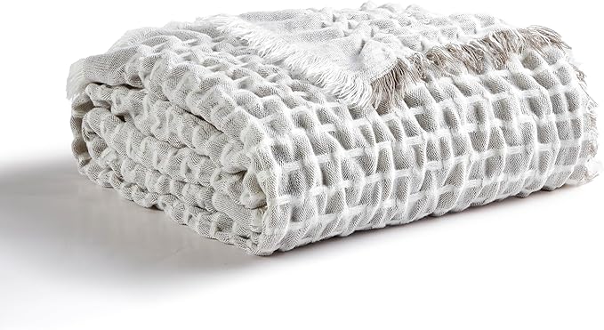 CREVENT 50"X60" Farmhouse Breathable Soft Waffle Throw Blanket for Couch Chair Bed, Outdoor Blanket for Travelling Wrap (Grey)