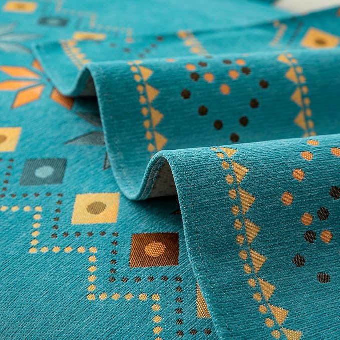Boho Chenille Couch Covers,Geometric Couch Covers for Sofa,Chenille Couch Cover Non Slip,Sectional l Shaped Sofa Furniture Protector Cover for Home Decor,Lake Blue_3 Seat 43x82in/110x210cm