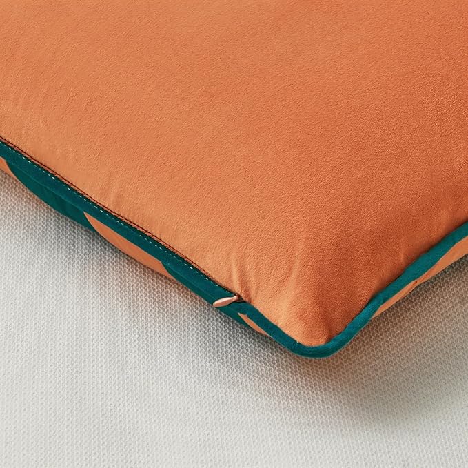 MONDAY MOOSE Decorative Throw Pillow Covers Cushion Cases, Set of 2 Soft Velvet Striped Piping Edge Designs, Pillow Inserts Not Included (Coral/Dark Teal, 16x16 inch)