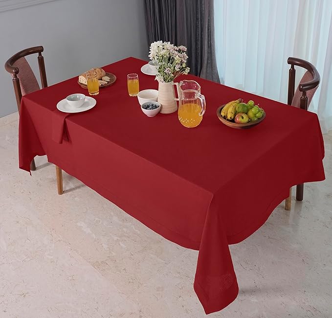 D'Moksha Homes Red Linen Tablecloth 54 x 72 Inch - 100% Pure Linen Tablecloth for Rectangle Tables - Machine Washable Table Cloth for Fall, Thanksgiving, Christmas, Holiday