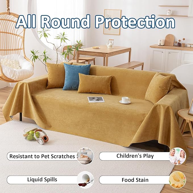 VClife Couch Covers Anti Scratch Sofa Covers for 2 Cushion Couch Sofa, Waterproof Pet Couch Cover for Dog Cat, Washable Couch Slipcover Modern Yellow Sofa Cover Throw Furniture Protector, 71"X102"