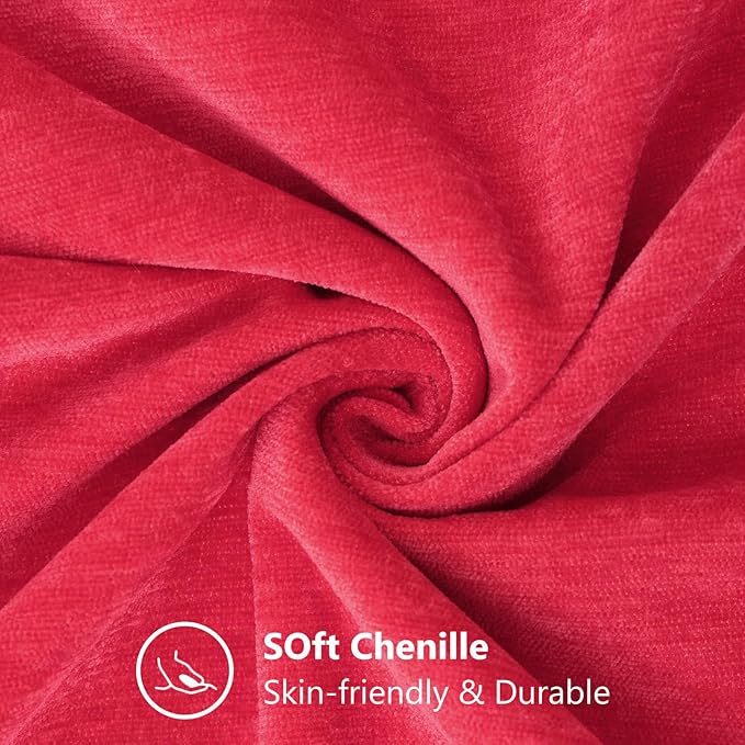 decorUhome Christmas Chenille Soft Throw Pillow Covers 16x16 Set of 2, Farmhouse Velvet Neutral Decorative Euro Pillow Covers with Stitched Edge for Couch Sofa Bed Home Decor, Christmas Red