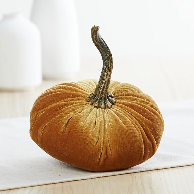 Your Heart's Content Set of 3 Small Velvet Pumpkins, Trending Home Decor, Modern Rustic Wedding Decor, Thanksgiving, Autumn tablescape, Gift for (Sm Harvest Gold Olive)