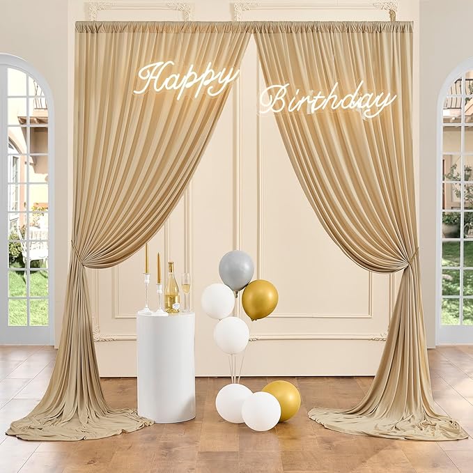 10ft x 10ft Wrinkle Free Beige Backdrop Curtains for Parties, Polyester Photo Backdrop Drapes 2 Panels 5x10ft Cloth for Wedding Birthday Party Photography Background