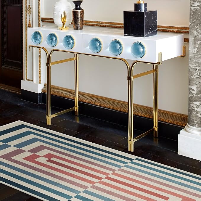 RUGGABLE x Jonathan Adler Machine Washable Modern Runner Rug – Op Art Teal 2.5x7, Stain-Resistant, Non-Slip – Washable Rug for Hallway, Entryway, Living Room & Kitchen–with Standard Pad