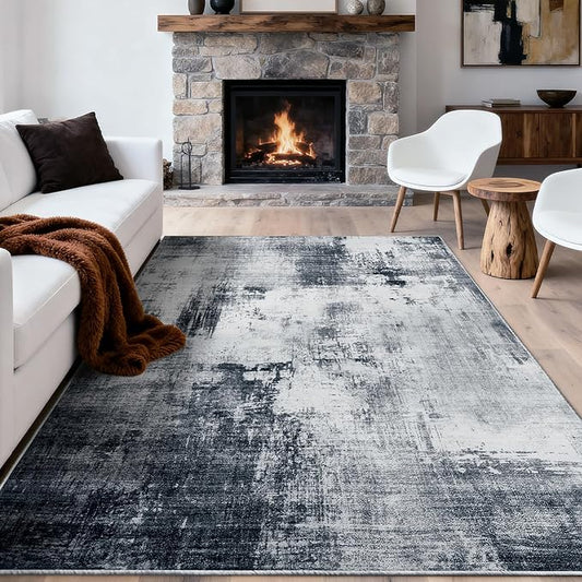 9x12 Washable Area Rug for Living Room Rug,Abstract Large Rugs for Bedroom Dining Room Farmhouse Nursery Home Office，Low Pile Stain & Slip Resistant Carpet -Abstract Blue Gray