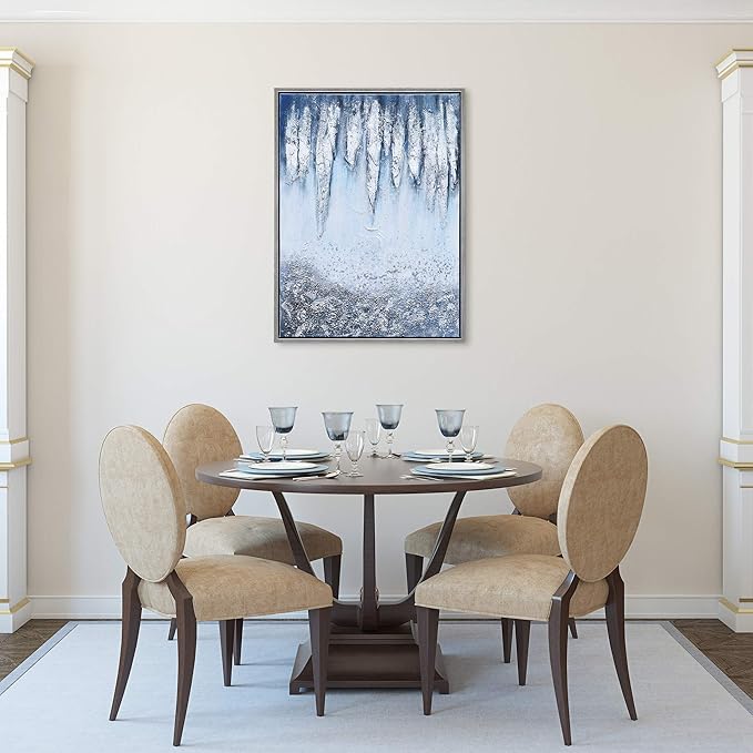 Empire Art Direct Abstract Wall Art Textured Hand Painted Canvas by Martin Edwards, Champagne Frame, 40" x 30", Icicles