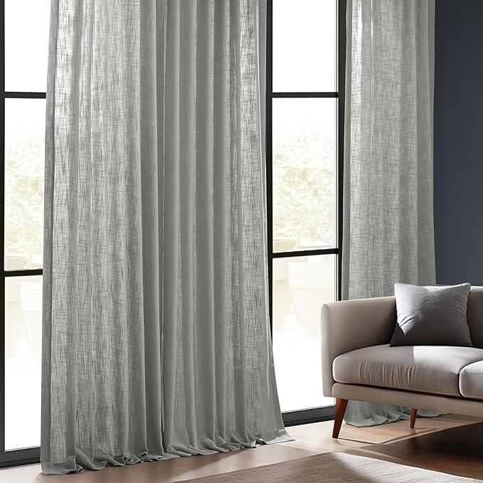 HPD Half Price Drapes Heavy Faux Linen Light Filtering Curtains for Bedroom 108 Inches Long (1 Panel) - Rod Pocket Curtains for Living Room - Window Curtains Home Decor - 50 X 108, Ash Grey