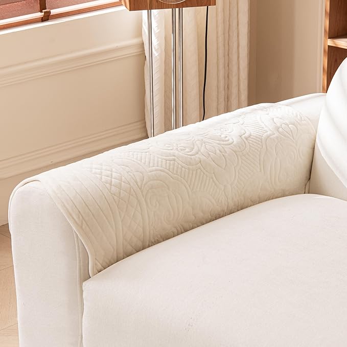 Couch Arm Covers, Velvet Fleece Vintage Couch Covers for Sofa, Anti-Slip Armchair Sofa Slipcovers Furniture, Armrest Pads, Pet Friendly Couch Protector for Dogs Washable (1PC, White, 28"X28")