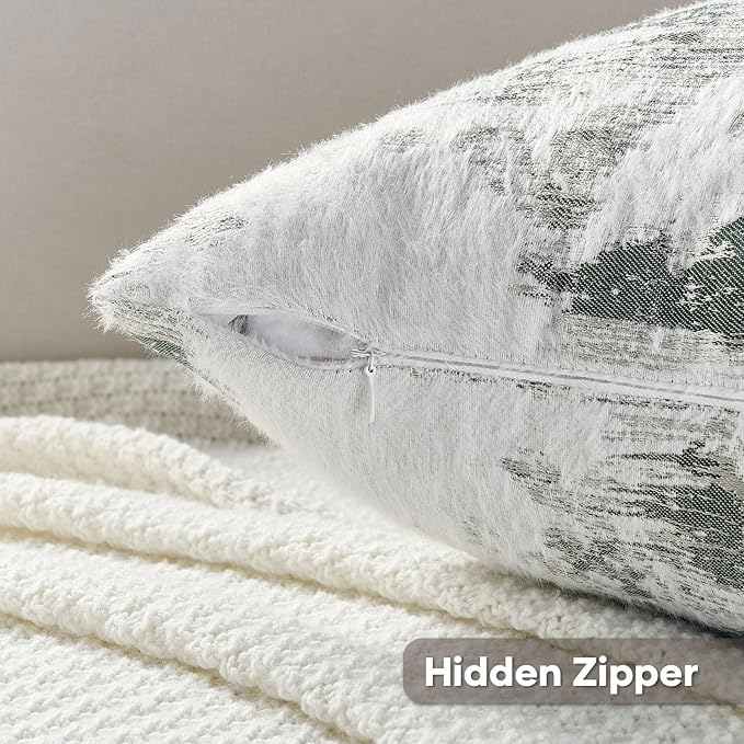 FUTEI Dark Green White Decorative Throw Pillow Covers 18x18 Inch Set of 2,Soft Faux Cashmere Jacquard - Textured & Cozy Cushion Case,Modern Home Decor for Couch Bed Living Room