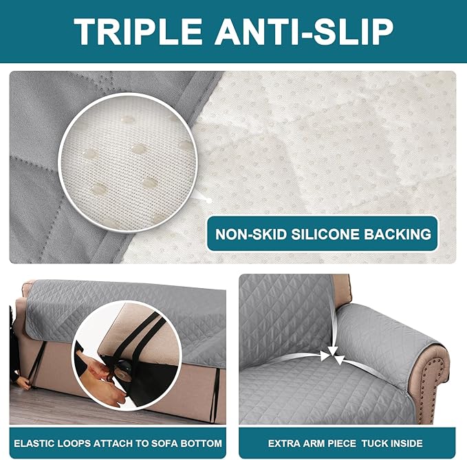 Turquoize 100% Waterproof Couch Cover Sofa Covers for 2 Cushion Couch Loveseat Covers Triple Non-Slip Couch Cover for Dogs Washable Furniture Protector Cover for Pets, Kids(Loveseat 54",Dove Gray)