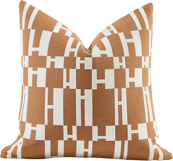 2025 New 18x18'' inches Throw Pillow Cushion Covers - Caramel H Letter Chenille Jacquard Embroidery Luxury Modern Style Couch Sofa Bed Pillow Cover for Living Room Bedroom