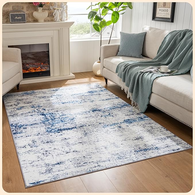 Istana 5x7 Area Rug - Blue/White Rugs for Living Room 5x7 - Foldable Rugs for Bedroom - Stain Resistant Washable Rug - Eco-Friendly Boho Area Rugs - Easy to Clean Living Room Rug