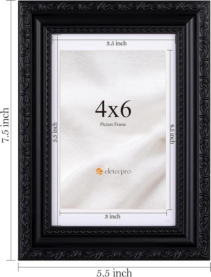 eletecpro 4x6 Picture Frames Set of 2, Vintage Photo Frames with Glass, Display 3.5x5 Photo with Mat or 4x6 without Mat for Tabletop or Wall Decor, Black