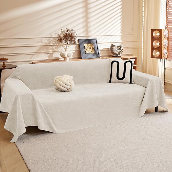 Couch Cover Sofa Covers for 3 Cushion Couch Water Resistant Sectional Couch Covers, Couch Cover for Dogs Washable, Soft Non-Slip Sofa Slipcover Sofa Protector Futon Cover, 71''x134'', White
