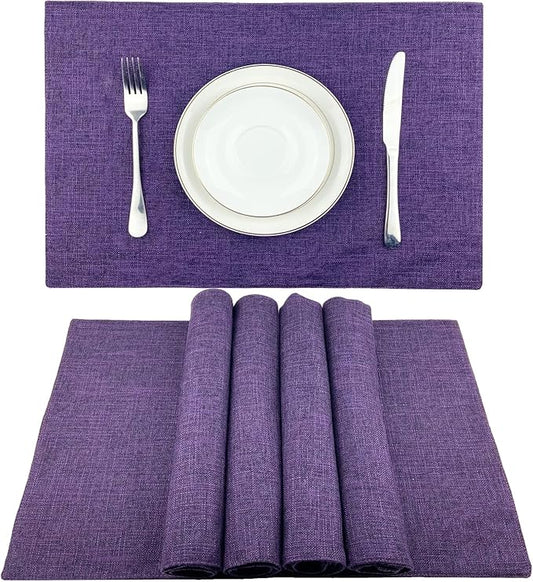Weabetfu Cloth Placemats Set of 8 Heat Resistant Dining Table Placemmats Cotton Linen Machine Washable Kitchen Table Mats Wrinkle Free Thick Fabric Place Mat,Easy to Clean,13"x19" Purple