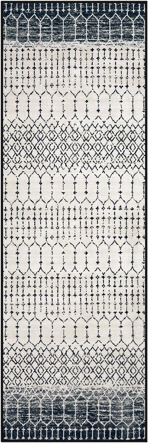 Lahome Moroccan Hallway Runner Rug, Washable Black 2x8 Rug Runner Ultra-Thin Stain Resistant Kitchen Carpet with Rubber Backing Non Slip, Geometric Print Floor Carpet Mat for Entryway Bedroom