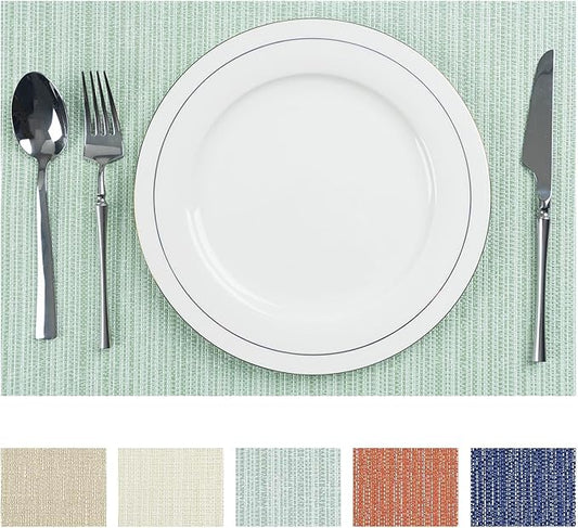 AHHFSMEI Placemats for Dining Table Set of 4 Woven Vinyl Plastic Place Mats Non-Slip Heat Insulation Stain Resistant Table Mats Washable Easy Clean Placemats (Multi Green,4)