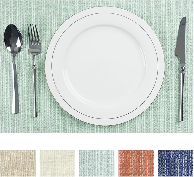 AHHFSMEI Placemats for Dining Table Set of 8 Woven Vinyl Plastic Place Mats Non-Slip Heat Insulation Stain Resistant Table Mats Washable Easy Clean Placemats (Multi Green,8)