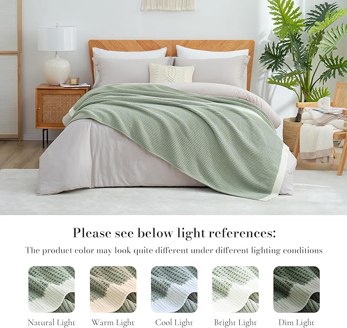 Amélie Home Waffle Throw Blanket for Couch, Soft Cozy Chenille Knit Blanket Warm Decorative Throw for Sofa, 50"x60", Sage Green