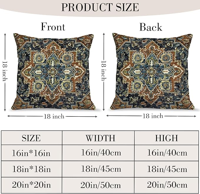 Boho Throw Pillow Covers 18x18 inch Set of 2,Bohemian Vintage Carpet Pattern Antique Ethnic Decor Double Sided Pattern Cushion Cover Soft Pillow Case Living Sofa Room Bed Square Pillow Cover