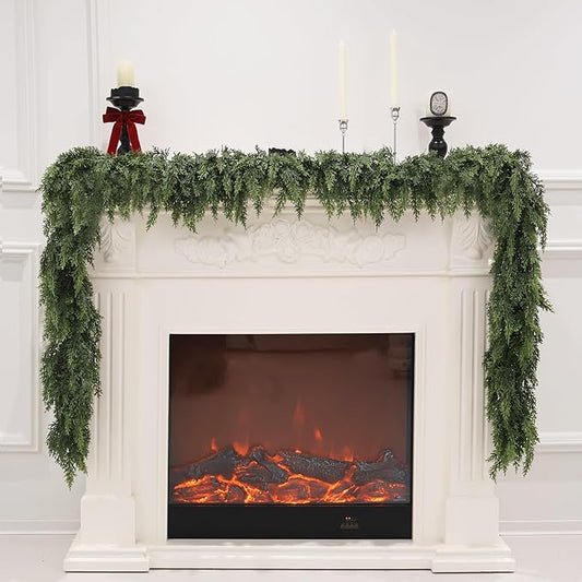 9FT Artificial Cedar Garland for Christmas Decoration - Realistic Winter Greenery Garland for Mantel, Fireplace, Table, Door, Holiday Indoor Outdoor Decor
