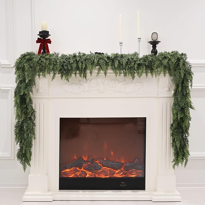 4PCS 6FT Artificial Cedar Garland for Christmas Decoration - Realistic Winter Greenery Garland for Mantel, Fireplace, Table, Door, Holiday Indoor Outdoor Decor