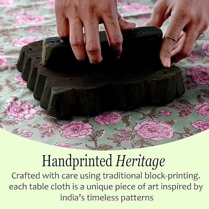 CPC Tablecloth 100% Cotton 60x90 Inch Indian Block Print Rectangle Table Cover, Washable Table Cloth for Weddings, Spring/Summer, Barbeque - Pink Tourmaline
