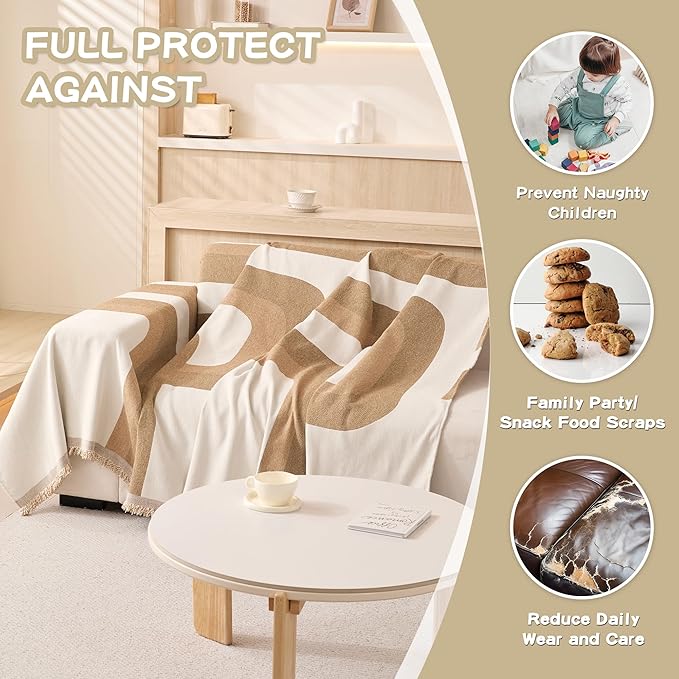 MEETSKY Boho Couch Cover Sofa Covers for Cushion Couch Washable Sectional Couch Covers for Dogs Pet Furniture Protector Couch Cover Blanket for Living Room, 91" x 118", Khaki Geometry
