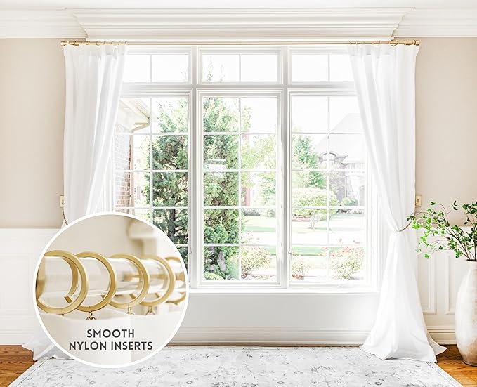 BlastHome® Luxury Curtain Rings - Premium Metal with Quiet, Smooth Nylon Inserts - Pinhooks and Clips Included - 1 1/2" Inside Diameter - 9 Rings for One Standard Curtain - Brushed Gold