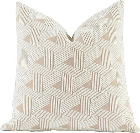 2025 New 22x22'' inches Throw Pillow Cushion Covers - Triangle Beige Color Chenille Jacquard Embroidery Luxury Modern Style Couch Sofa Bed Pillow Cover for Living Room Bedroom