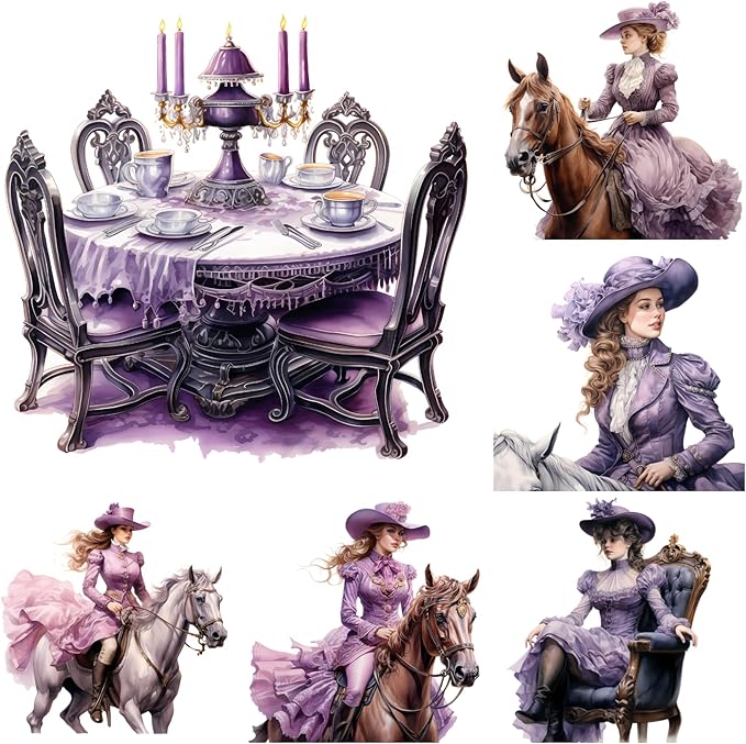 XERE 72 Pcs Purple Victorian Era Scrapbook Stickers Set, Aesthetic Sticker for Scrapbooking and Journaling, Junk Journal Supplies, Bullet Journals Materials, Planner Arts Craft Collage Supplies