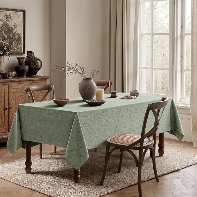 MIULEE Sage Green Linen Polyester Tablecloth 60x104 Inch Rectangle Table Cloth Waterproof,Stain Resistant & Wrinkle Resistant for Dining Party Wedding