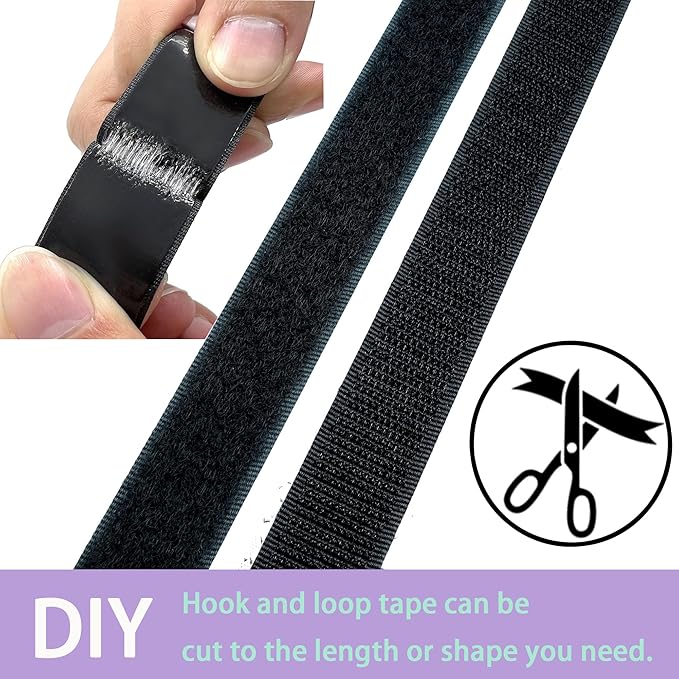 1 Inch x 33 Feet Adhesive Hook and Loop Tape，Nylon Heavy Duty Multi-Purpose Hook and Loop Strips，Black Self Adhesive Interlocking Tape Rolls Can Be Used to Fix Screen Window,Wall Hangings, Carpets