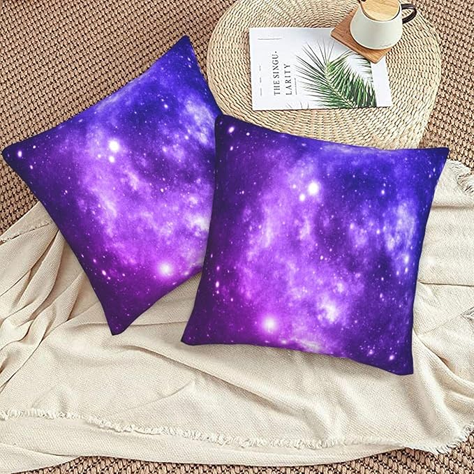 Galaxy Star Pillow Covers 18x18 Inch Set of 2 Space Nebula Throw Pillow Cover Starry Sky Stars Square Pillowcase Cushion Cases for Home Couch Bed Sofa