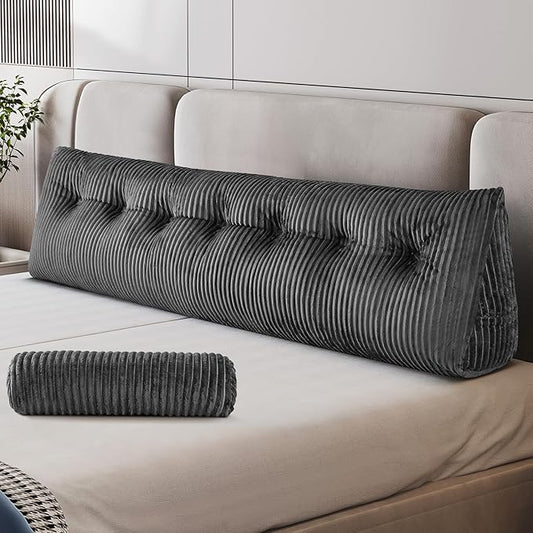 Z-hom King Size Wedge Headboard Pillow with 2 Roll Cushions, Large Reading Pillow for Bed Sitting Up, Triangular Backrest Cushion for Headboard, Supportive Pillow for Back Pain Relief, Grey