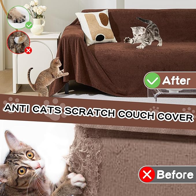 MEETSKY Couch Covers for 3 Cushion Couch Sofa Washable Cat Scratch Proof Sectional Couch Covers L Shape Sofa Cover Slipcovers Couch Furniture Protector for Pets Dogs Kids, 91" x 118", Chocolate