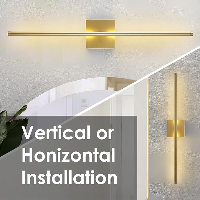 Battery Operated Wall Sconces with Remote Control, Dimmable Wall Sconces Set of Two, 350°Rotate, 3000K LED Gold Wireless Wall Light for Living Room, Hallway, Bedroom, 28.3 Inch (2 Pack)