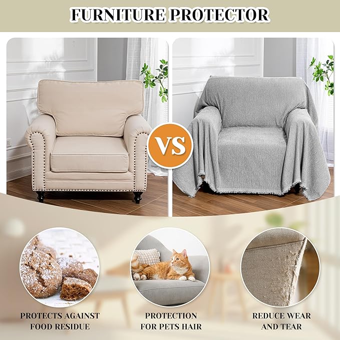 MEETSKY Grey Sofa Cover Washable for Chair Recliner, Chenille Couch Cover for Dogs, Oversized Armchair Cushion, 71" X 91"