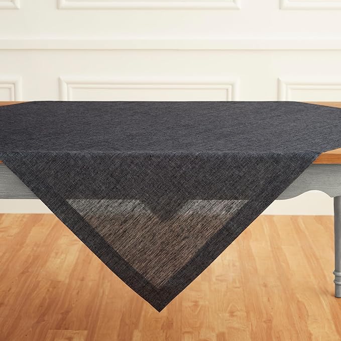Solino Home Linen Square Tablecloth 52 x 52 Inch - 100% Pure Linen Charcoal Grey Table Throw - Athena, Machine Washable Tablecloth for Fall, Autumn, Winter, Thanksgiving