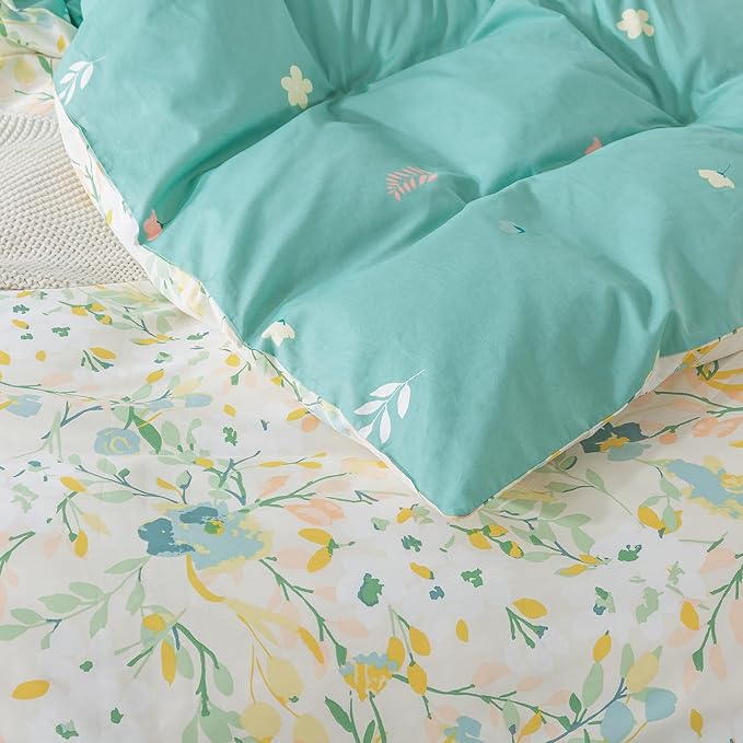 HoneiLife Duvet Dover King Size - 100% Cotton Comforter Cover Floral Duvet Cover Sets, Botanical Duvet Cover with Zipper Closure & Corner Ties, 3-PC Wildflower Comforter Cover Sets, Ink-Painting