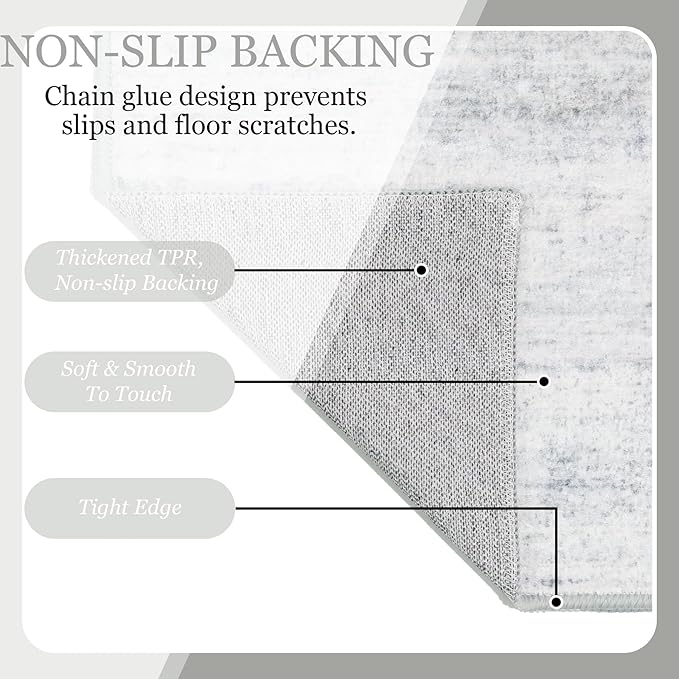 MUJOO 8x10 Area Rugs,Washable Rugs for Living Room Bedroom Dining Room,Modern Abstract Large Non Slip Carpet Indoor,Low Pile Throw Rug Accent Neutral Grey