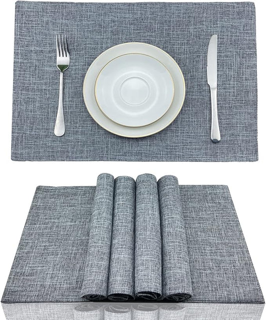 Weabetfu Cloth Placemats Set of 4 Heat Resistant Dining Table Placemmats Cotton Linen Machine Washable Kitchen Table Mats Wrinkle Free Thick Fabric Place Mats,Easy to Clean,13" x 19" Gray