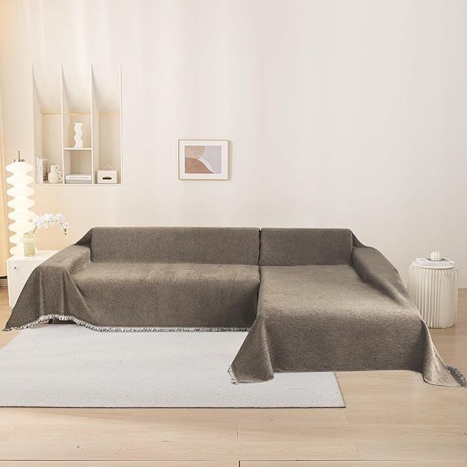 MEETSKY Couch Cover Washable for Dogs Sectional Couch Covers Chenille Sofa Covers Living Room Pet Couch Protector Sofa Slipcovers for Pets,Kids, 71"x 102", Sand