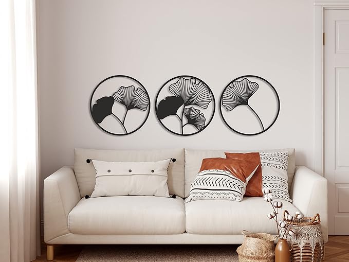 DEKADRON Metal Wall Decor, Metal Flower Wall Art, Geometric Flower Sign, Metal Wall Art, Metal Wall Decor, Interior Decoration, Nature Art, Black, 3 Pieces (30" W x 30" H / 75x75 cm)