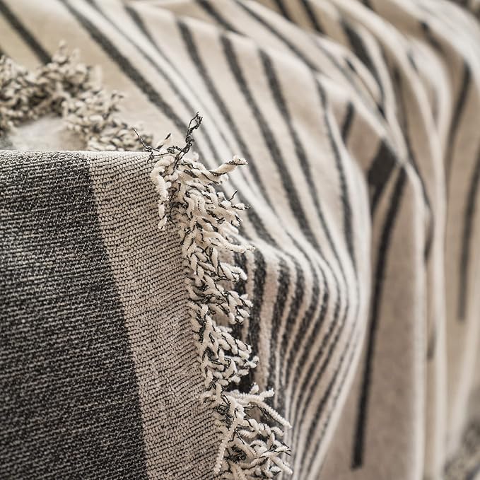 VClife XL Sofa Cover Chenille Couch Cover for 3 Cushion Couch Sofa, Modern Beige Gray Striped Couch Covers for Kids Washable Sectional Sofa Protector with Tassel 71"X134"