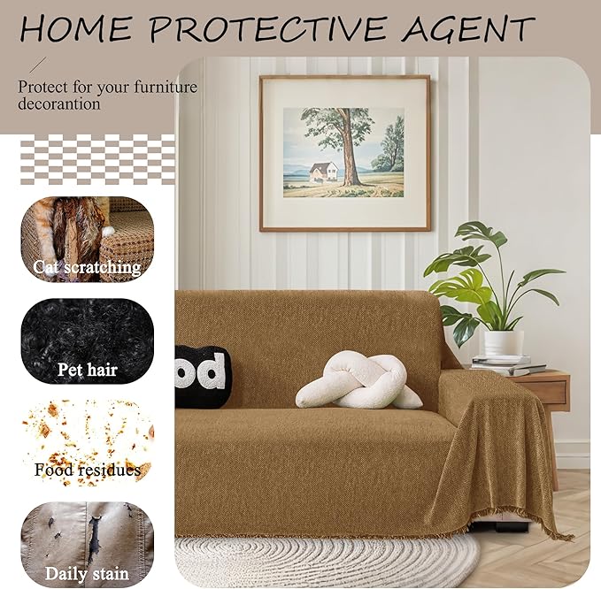 ALIECOM Sectional Couch Covers L Shape Sectional Sofa Cover for Dogs 2 Piece Thick Chenille L Shaped Couch Slipcover Blanket Chaise Pet Furniture Protector Washable (XX-Large, Light Brown)