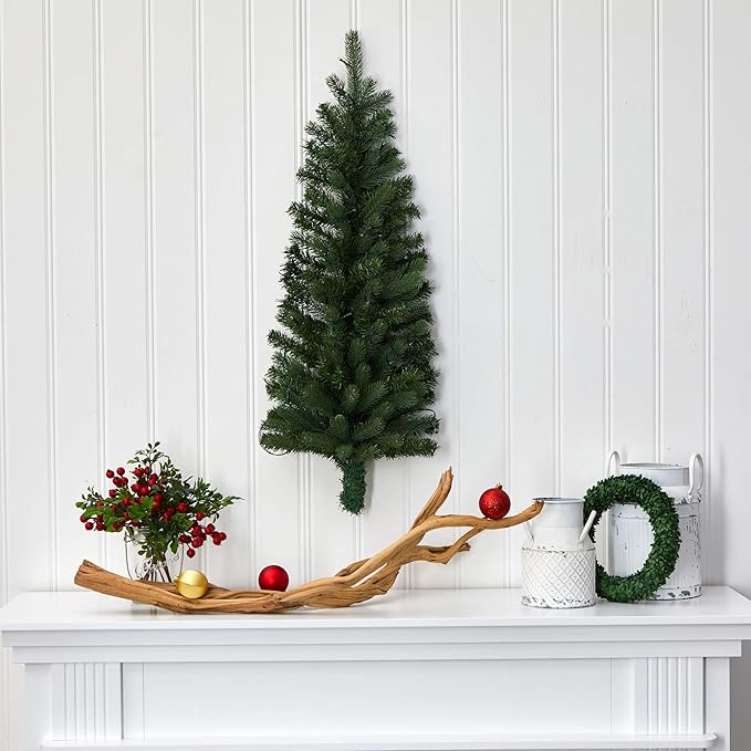 Nearly Natural 3ft. Flat Back Wall Hanging Artificial Christmas Tree with 35 Clear LED Lights
