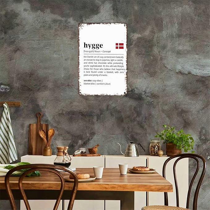 Funny Vintage Metal Sign Hygge Definition Poster Wall Art for Home Living Room Office Bar Decor 8X12inch