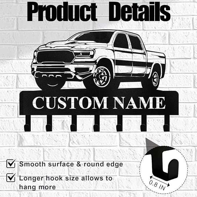 Personalized Key Holder Wall Mount - Custom Car Key Holder for Wall, Metal Coat Rack Hook Organizer, Wall Metal Decor for Living Room Hallway Office, Home Decor, Housewarming Gifts